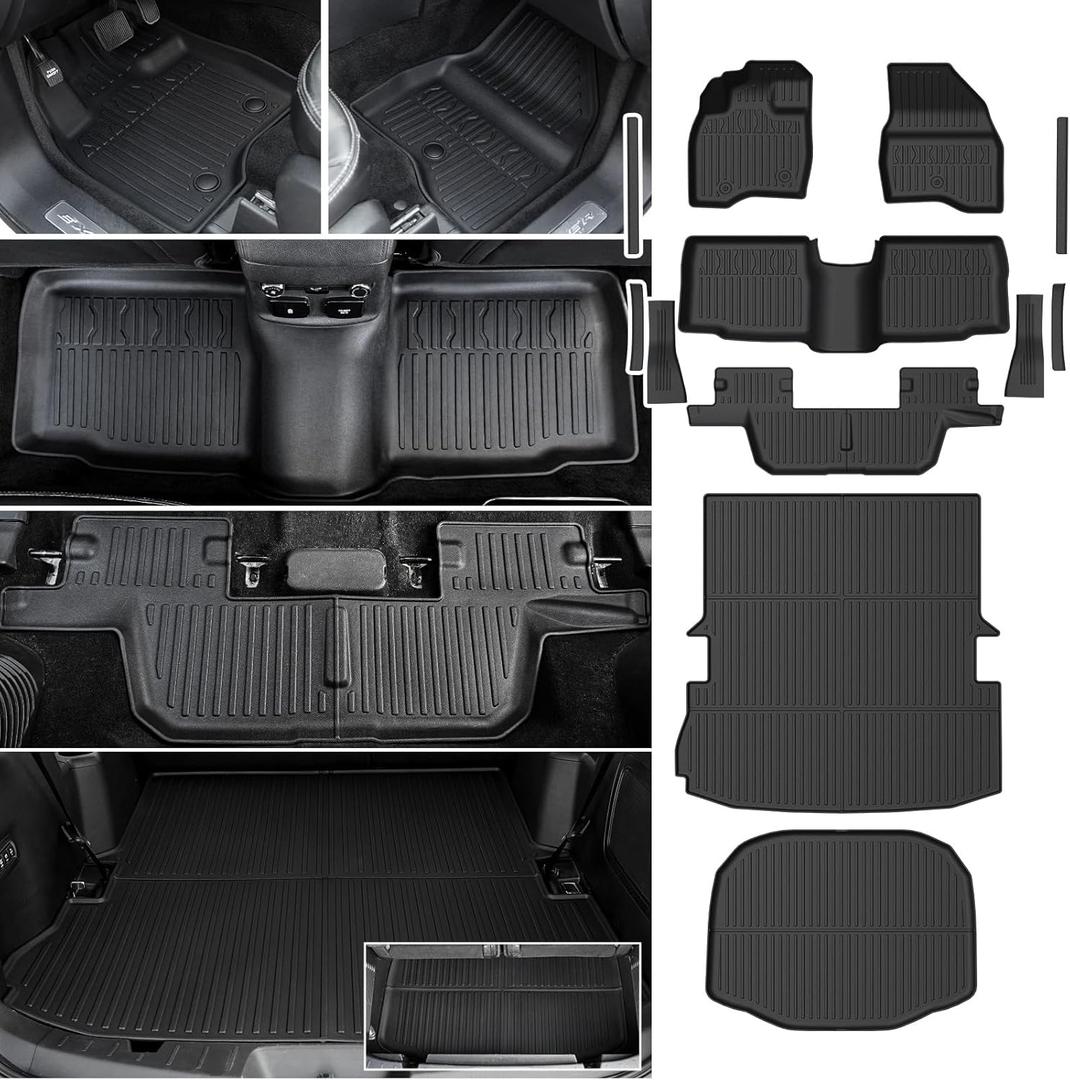Floor Mats Cargo Mat Set for 2015-2019 Ford Explorer 7 Seats, All Weather TPE Cargo Liner Trunk Lower Mat Door Sill Guards Accessories (15-19 | 7 Seats Floor Mats Set)