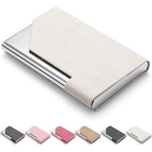 Business Card Holder for Women and Men, Business Card Case - PU Leather Business Card Case Credit Card ID Case/Wallet Pocket Business Name Card Holder with Magnetic Shut - Keep Cards Secure (Ivory White)