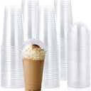 Lilymicky 90 Sets 20 oz Clear Plastic Cups with Dome Lids, 20 oz Disposable Plastic Drinking Parfait Cups for Ice Coffee, Smoothie, Frappuccino, Bubble Boba