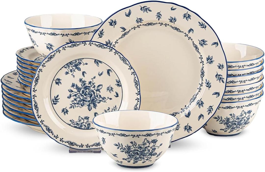 Ceramic Dinnerware Set, Series Western Ⅰ(Vintage Cobalt Blue)
Service for 8 people (24 Pcs), Microwave & Dishwasher Safe, Vintage floral pattern, Porcelain Dinnerware Set for Kitchen