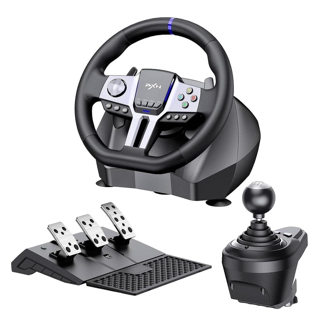 PXN V9 GEN2 Gaming Steering Wheel for PC, Xbox & PS4-270/900 USB Sim Racing Wheel with Hall 3-Pedal Set, H-Pattern Shifter, Dual Paddles, Vibration Feedback, Pedal-Responsive RGB & App Support