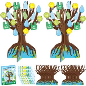 WATINC Earth Day Tree Craft Kits - Make Your Own Environmental Day Trees Decoration, DIY Earth Accessories Party Holiday Celebration Craft Supplies Home School Educational Activity for Kids (16 Pack)
