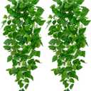 BLEUM CADE 2Pcs Fake Hanging Plants, 9 Branch Artificial Hanging Plant, Lush Faux Pothos Vines for Home Room Wall Shelf Porch Outdoor Indoor Decor (No Baskets)