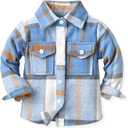 Toddler Boys' Girls' Flannel Plaid Shirt Button Down Long Sleeve Jacket Lapel Shacket Coat Tops Casual Outwear (Blue)