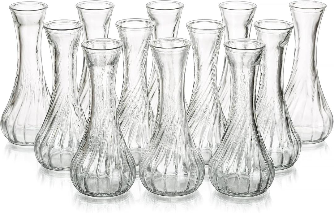 Glass Bud Vase Set of 12 - Hewory Small Vases for Flowers, Clear Bud Vases in Bulk, Cute Glass Vases for Centerpieces, Mini Floral Vase for Wedding, Events, Home Decor, Table Centerpiece