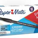 Paper Mate EraserMate Erasable Pen, Medium Point, Black, Box of 12