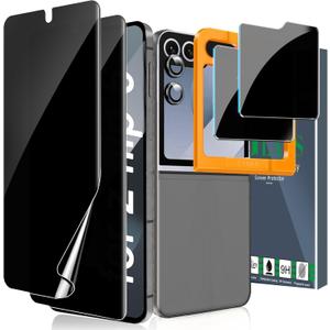 Ferilinso Privacy Screen Protector for Samsung Galaxy Z Flip 6 / Z Flip 7 FE [Phone Case Friendly], Inside Anti-Spy Film With 2 Pack Back Tempered Glass + Camera Lens Protector Accessories