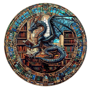 Kaayee Wooden Puzzles for Adults, Dragon's Library Wood Puzzles Adult, Unique Animal Shape Wooden Jigsaw Puzzles for Adults, Birthday Gifts for Puzzle Lovers, Family