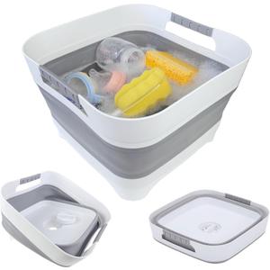 GIMWA Portable Camping Sink, Dish Tub for Outdoor Camp Sink Washing Bottles,Hands and Fruit,Foldable Wash Basin Gray JW1423GY, Medium