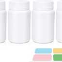 White Pill Bottle, Empty Medicine Bottles with Screw Caps for Pills Capsules Vitamins, Food Grade Plastic Medicine Containers with Labels for Travel (3.4oz/100ml, 4 Pcs)
