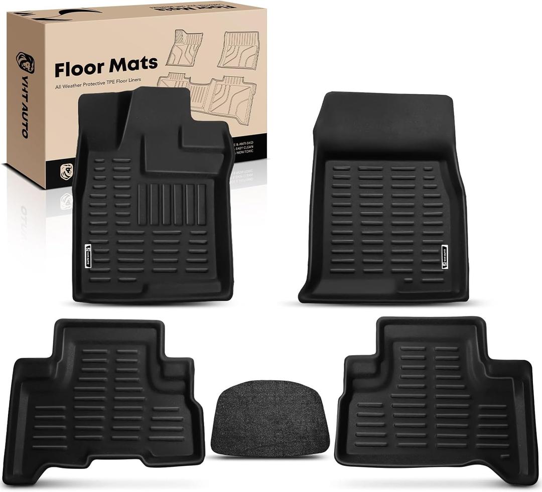 YHTAUTO Floor Mats Fit 2007-2014 Toyota FJ Cruiser(Without Hook Retention), TPE All Weather Car Mats Waterproof Anti-Slip Odorless Floor Liner, Interior Car Accessories Front & 2nd Row Liner