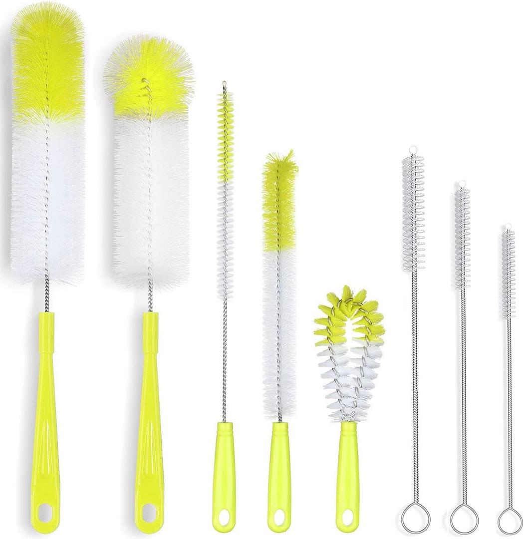 ALINK 8-Pack Bottle Cleaning Brush Set - Long Bottle Cleaner for Washing Beer/Wine Narrow Neck Bottles, Hummingbird Feeder, Sport Well, Plus Kettle Cleaner, Straw Brush