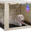 HiCaptain Dog Crate Cover 42.0" L x 28.0" W x 30.0" H with Breathable Mesh, Durable Heavy Duty Kennel Cover, Dual Zippered Panels, Windproof Waterproof UV-Resistant (Beige)