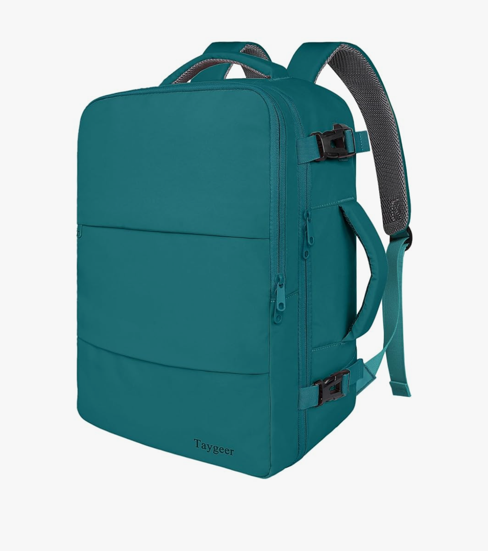 Taygeer Carry on Backpack for Men Women, Luggage Laptop Backpack for Airplane Travel with USB Charging Port, 35L Water Resistant Gym Weekender Bag for College Gift, Peacock Blue