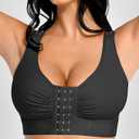 FeelinGirl Women Front Closure Post Surgery Compression Everyday Bras for Mastectomy Support with Adjustable Straps Wirefree Black L