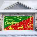 3 x IVN Christmas Garage Door Cover Decoration 13x6ft Snowy Night Trees with Green Red Sleigh Scene Deer Merry Christmas Garage Door Banner Home Door Front Yard Decor for Xmas Eve Holiday Outdoor