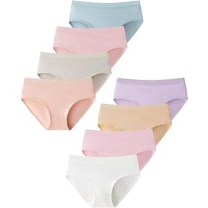 Domee Teen Girls Cotton Underwear Panties Briefs Pack of 8 Underpants (13-14 Years, Plain)