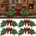 Hungdao 4 Pcs Christmas Cedar Swags with Lights 28  12 Inches Greenery Pine Window Swags Christmas Wreath Garland with Cone Red Bows for Rustic Door Farmhouse Wall Home Mantel Fireplace Hanging