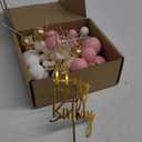 Pink Balls Cake Topper Boho Grass Cake topper Pink White Gold Pearl Balls Happy Birthday Cake Decorations for Wedding Baby Shower Birthday Boho Themed Party Supplies (Pink)