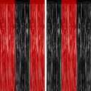 2 Pack Backdrop Curtains, 3.28 FT x 7.05 FT Black and Red Party Decor, Metallic Party Streamer Tinsel Foil Fringe Curtains, Foil Curtains Backdrop Halloween Decorations Party Supplies