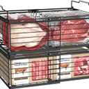 NADAMOO Freezer Organizer Bins, 2 Packs Large Expandable Stackable Chest Freezer Containers with Handle, Metal Adjustable Storage Baskets for Fridge, Deep Freezer, Cabinet, Kitchen, Pantry - Black