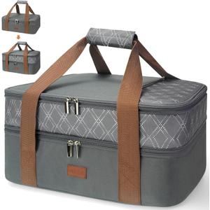 Vuudh Expandable Casserole Carrier Bag - Double Decker Food Bag, Insulated Casserole Carrier for Hot or Cold Food, Lasagna Holder Tote for Picnics,Beaches,Traveling or Gifts (Grey)