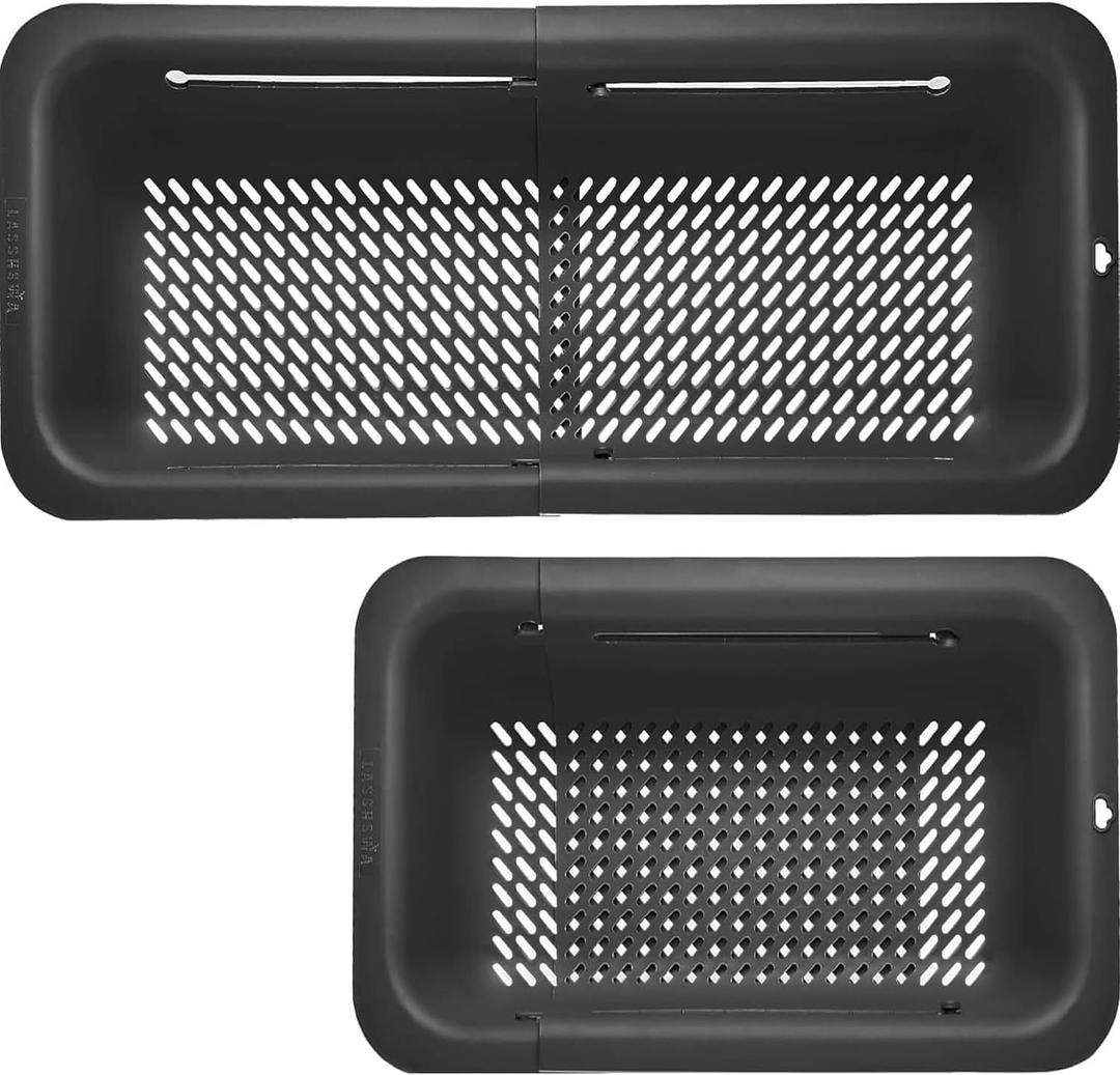 LASSHSWA Collapsible Colander for Kitchen, Over the Sink Strainer Basket for Kitchen, Fruit Pasta Food Strainer Expandable Plastic Colander BPA Free (Black)