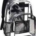 Vorspack Clear Backpack Heavy Duty PVC Transparent Backpack with Reinforced Strap Stitches & Large Capacity for College Workplace Security - Black