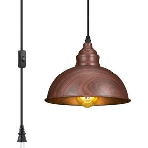 Plug in Pendant Light, 15FT Hanging Lights, On/Off Switch, Industrial Pendant Light with Plug in Cord, Metal Hanging Lamps for Living Room, Kitchen, Dining Room Brown