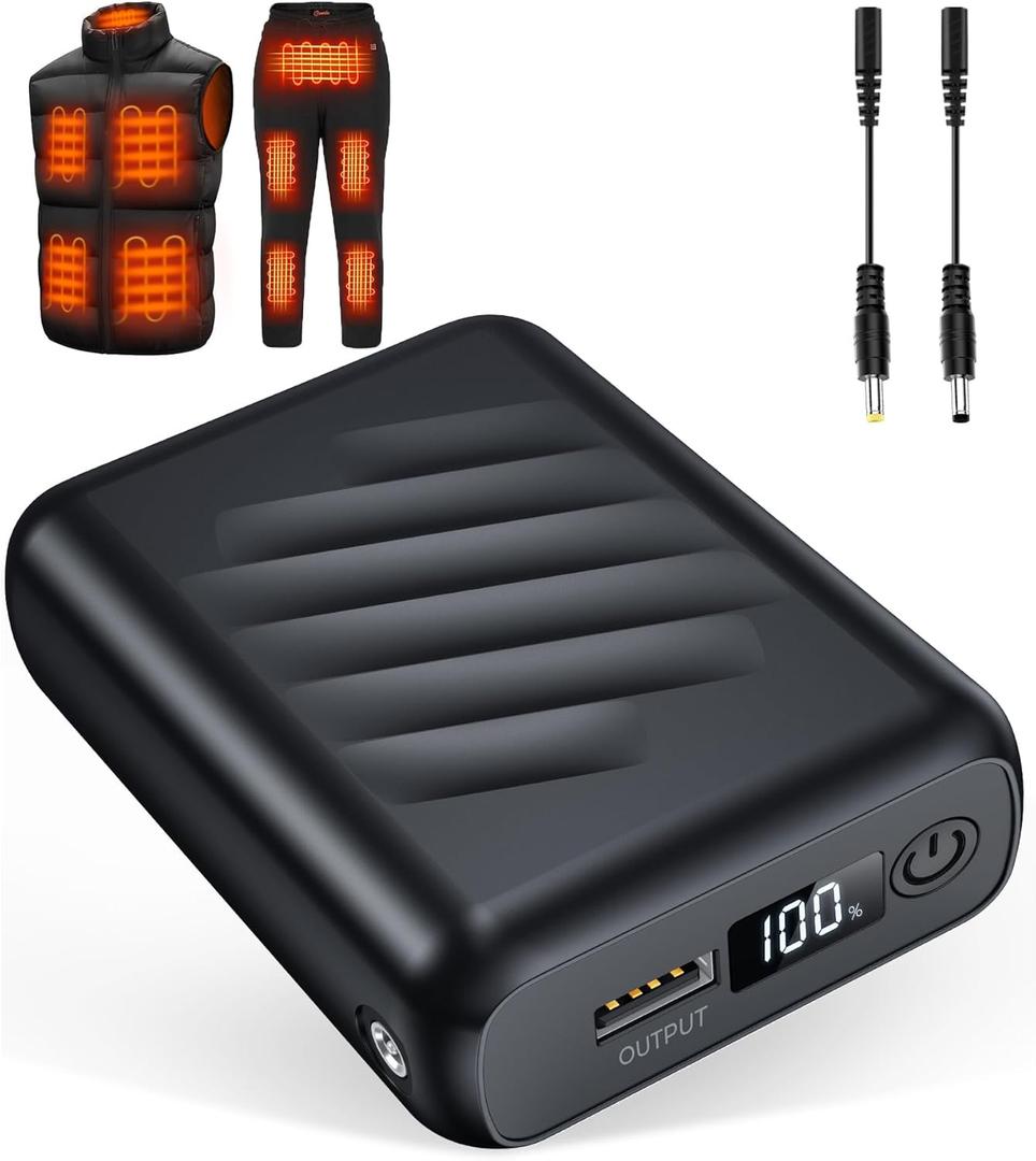 20000mAh 7.4V Heated Vest Battery Pack Compatible with ORORO, Battery for Heated Vest with LED Display and 2 Adapter Cable, Power Bank for TODWARM, for OCQOCQ, for Weamest(No for 12V/5V) (Black)