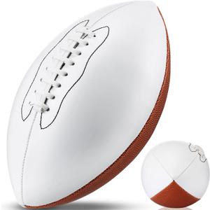 Halloscume 11.02in Blank Autograph Football Size 9 White Football with 1 Brown and 3 White Panels for Signature Autographs Customized Trophy Rugby Game Wedding Garter Toss