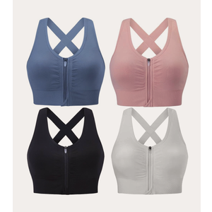 Evercute Zip Front Post-Surgery Bra Women's Wireless Sports Bras Padded Strappy Medium Support Yoga Exercise Athletic Bras L