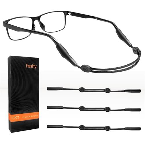 Festty Glasses Strap Sports 3 pcs, Eyeglasses Strap Holder for Kids Women Men, Adjustable Sunglasses lanyard string chain，Reading eye glasses holders around neck, Eyewear Retainer (Black)