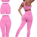 3 Piece Workout Sets for Women Butt Lifting Leggings with High Impact Sports Bra Gym Shorts, S