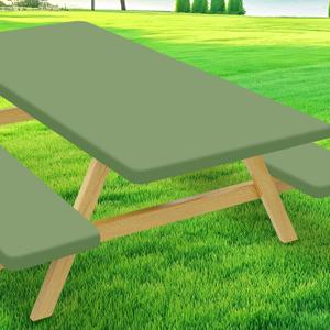 Moosfor Picnic Table Cover with Bench Covers, Elastic Fitted Spandex Tablecloths for 6 Foot Rectangle Tables, Stretch Washable Patio Tablecloth for Outdoor, Camping (Sage Green, 30"x72")