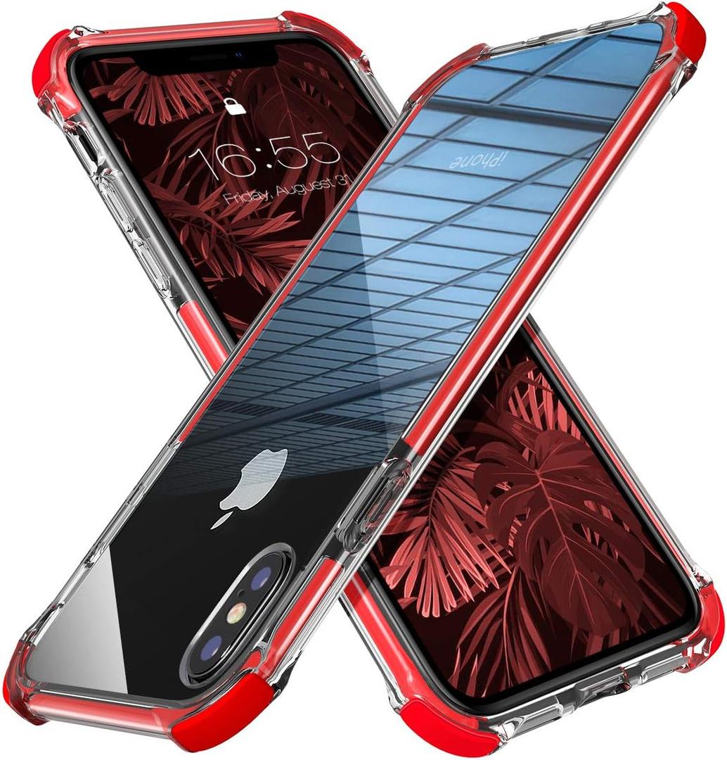 MATEPROX iPhone Xs Case iPhone X Case Clear Hybrid TPU Hard Cover with Thin Shockproof Bumper Protective Case for iPhone Xs/X 5.8'' (Red)