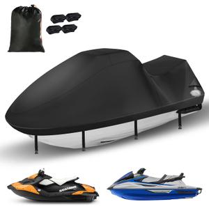 Jet Ski Cover, Durable 420D Jetski Covers 2 3 Seater Waterproof, UV Resistant Jetski Cover with 2 Air Vents, 4 Windproof Buckles, All Weather Universal Cover for Yamaha Seadoo (115"-120") (Black)