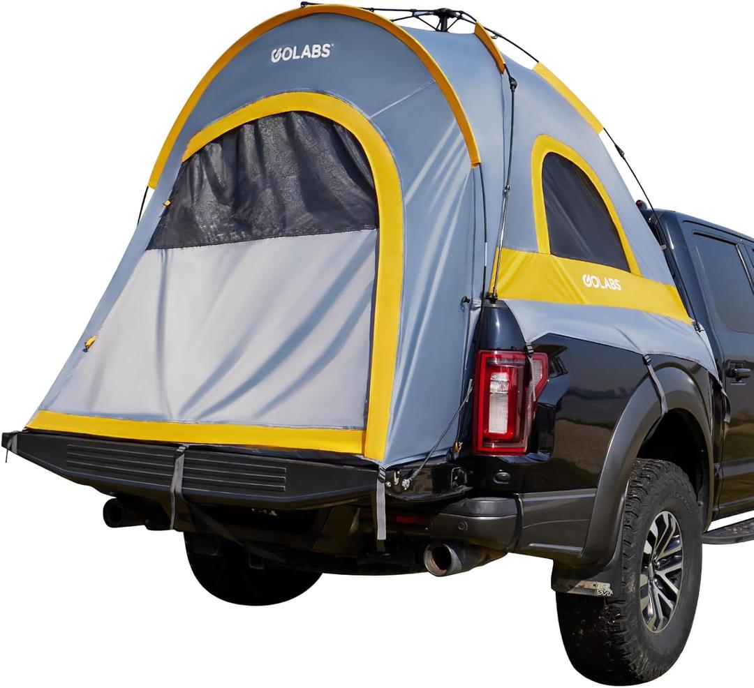 Golabs Truck Bed Tent for 5.5-6.5 Ft Bed, 5-Minute Easy Setup by Pre-Assembled Design, Waterproof PU2000mm, 2-Person Portable with Extra Rainfly Cover for Camping & Outdoor, Includes Storage Bag (Orange)