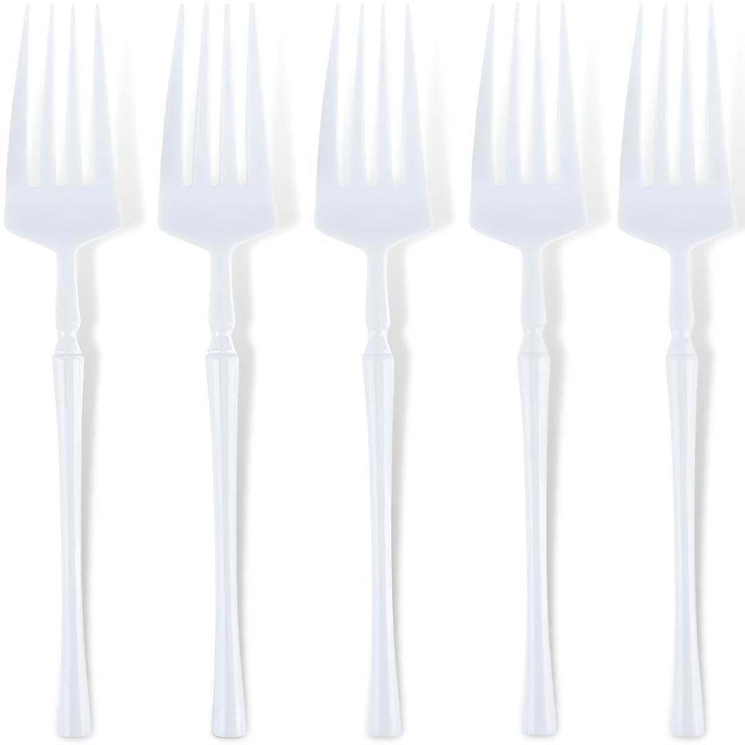 Infinity Flatware White Disposable Salad Forks - 32 Count | High-Quality Plastic Cutlery for Parties and Events