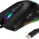HXMJ RGB LED Gaming Mice,Wired USB C Port for Apple MacBook,Computer or Laptops with Type C PortBlack