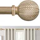 Boho Wood Curtain Rods for Windows 48 to 84 Inch, 1" Adjustable Curtain Rod with Imitation Wooden Grain Finials, Decorative Heavy Duty Rustic Farmhouse Drapery Rods, 36-88'', Weathered Wood
