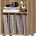 Lerliuo Record Player Stand, Oak Turntable Stand Holds up to 160 Albums, Mid-Century Vinyl Storage Cabinet Table with Solid Wood Legs, Record Player Holder Dispaly Shelf for Bedroom Living Room