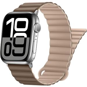 HITZEE Compatible with Apple Watch Band 49/46/45/44/42/41/40/38mm, Double Sided Silicone Magnetic Band Compatible for iWatch Ultra 3/2/1 Series 11 10 9 8 7 SE3 6 5-1 (38/40/41/42mm, Brown Khaki)