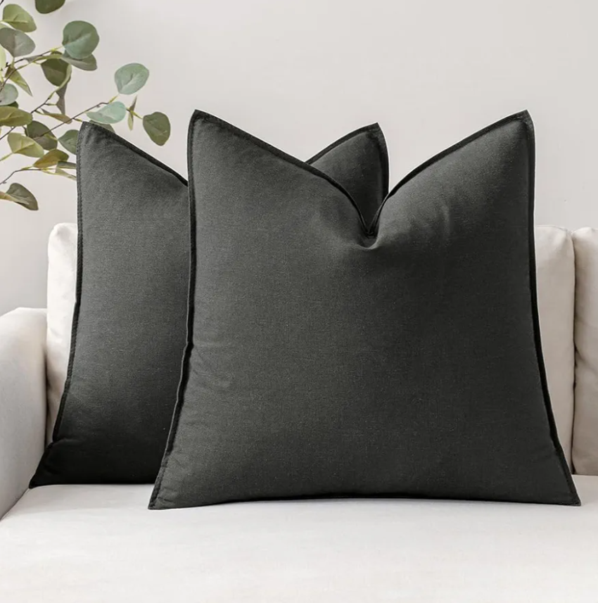 MIULEE Pack of 2 Decorative Linen Pillow Covers Boho Farmhouse Modern Soft Accent Throw Pillows Neutral Cushion Covers for Sofa Couch Bed Living Room Home Decor, 18x18 Inch Dark Gray