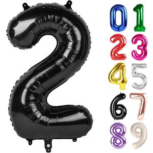 2 Balloon - Black Birthday Number Balloons, 40 Inch Large Foil Balloons for Men Women Boys Girs Black Themed Birthday Decorations