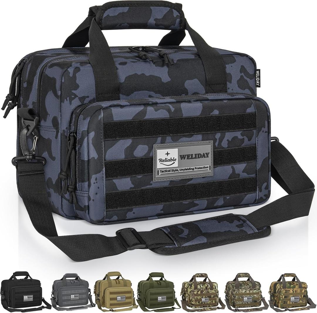 Tactical Gun Range Bag, Pistol Carrying Bag for 2 Handguns and Ammo, Firearm Shooting Case with 6 Magazine Slots and Lockable Zipper for Shooting Range & Outdoor Hunting