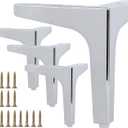 La Vane 5 Inch Metal Furniture Legs, Set of 4 - Modern Diamond Triangle Silver DIY Replacement Feet Corner Legs for Cabinet, Sofa, Sideboard, Couch, Dresser Makeover (Chrome)