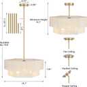 19.7" Hand Woven Rattan Drum Chandelier,Adjustable Boho Pendant Light,Modern Gold Coastal Pendant Light for Kitchen Island, Dining Room,Living Room,Bedroom, Foyer,White,UL Listed,E26 Socket