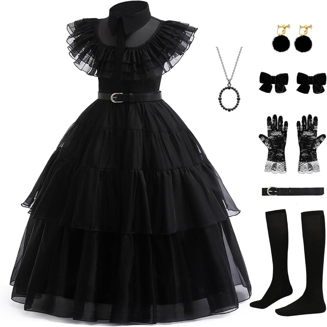 Black Dress Up Costume for Girls Birthday Party Halloween Cosplay Outfit with Accessories  (3-4 Years)