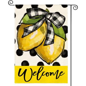 AVOIN colorlife Polka Dot Welcome Lemon Summer Garden Flag 12 x 18 Inch Double Sided Outside Yard Outdoor Decoration
